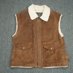 Express Vest Mens Large Brown Pig Split Leather Suede Full Zip Sherpa Lined